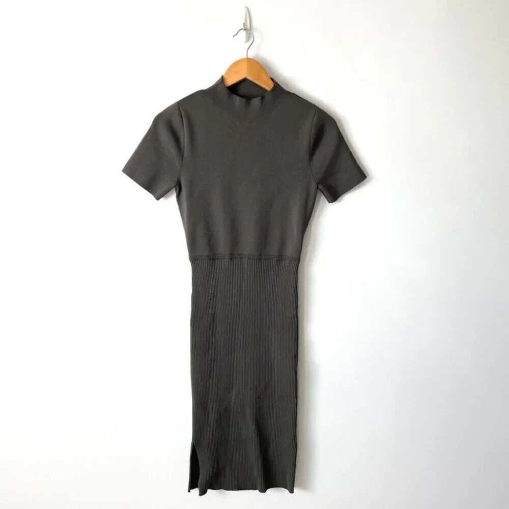 Aritzia Babaton High Neck Knit Short Sleeve Dress Olive Green Size Medium